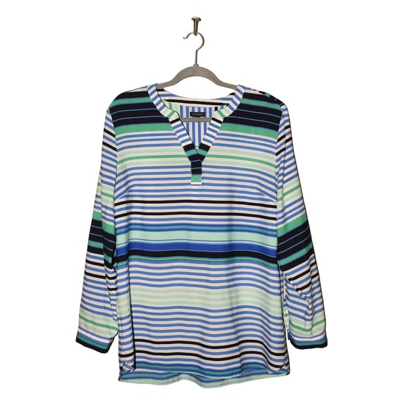 TALBOTS‎ $68 Striped V-Neck Woven Tunic w/ Roll-Tab Sleeves XL - Picture 1 of 4